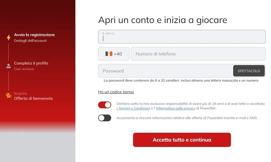PowerBet Casino registrazione